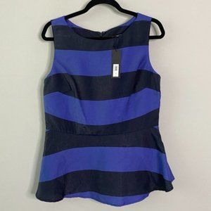 NWT Banana Republic Striped Sleeveless Peplum Top Round Neck Size 10 Navy Blue